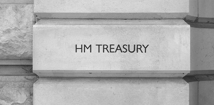 HMRC (Her Majesty Treasury) sign in London, UK in black and white