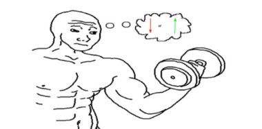 Drawing of a man thinking with a dumbell