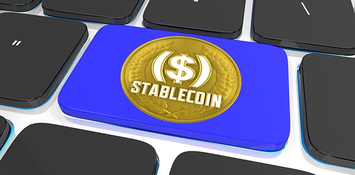 Stablecoin Computer Button Key Cryptocurrency Exchange Trade Transaction 3d Illustration.