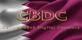 Qatar flag with CBDC overlay logo