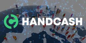 European map background with handcash logo