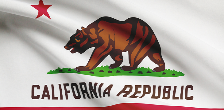 Series of ruffled flags. State of California.