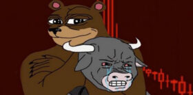 Bear and bull meme and crypto crashing diagram.