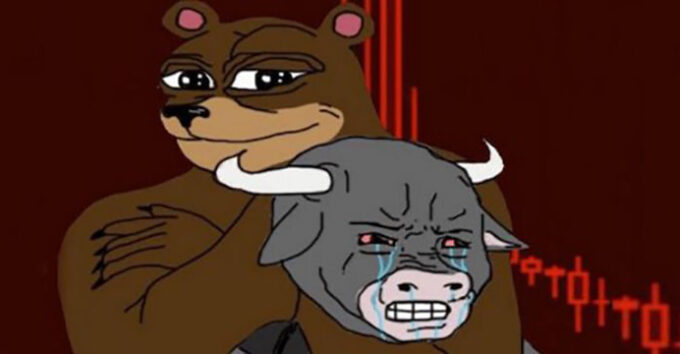 Bear and bull meme and crypto crashing diagram.