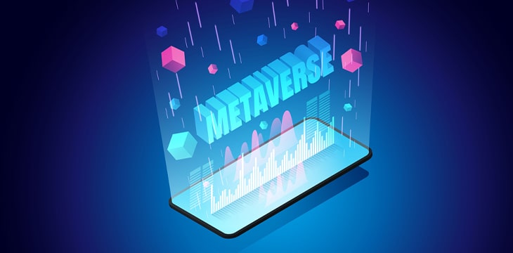 phone showing metaverse text and blocks