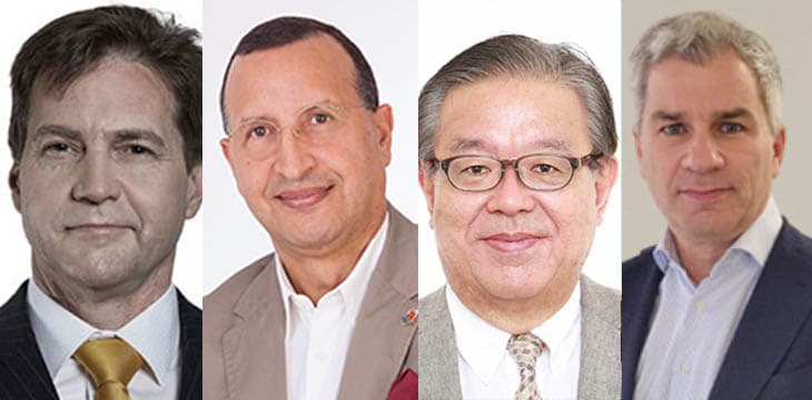 Portrait images of Dr. Craig Wright, Latif Ladid, Hakan Yuksel, and Dr. Jun Murai