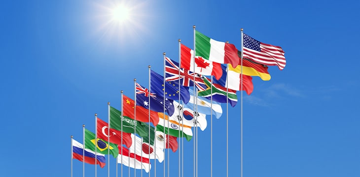 Waving flags countries of members Group of twenty