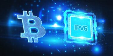 blue bitcoin interface with IPV6 network concept