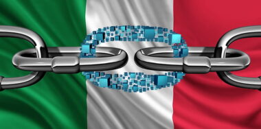 Italy flag with blockchain concept.