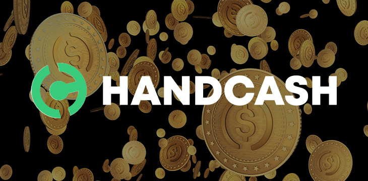 USDC cryptocurrency symbol gold USD coin with handcash logo