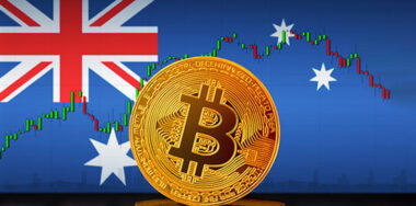 Bitcoin Australia; bitcoin (BTC) coin on the background of the flag of Australia