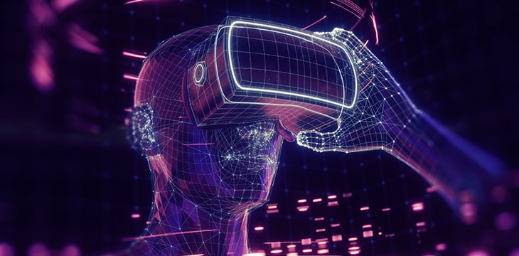3D render of virtual man holding virtual reality