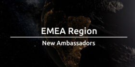 Emea region new ambassadors text on background of emea region on the globe