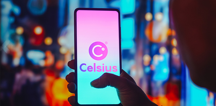 Celsius logo on mobile phone with urban background