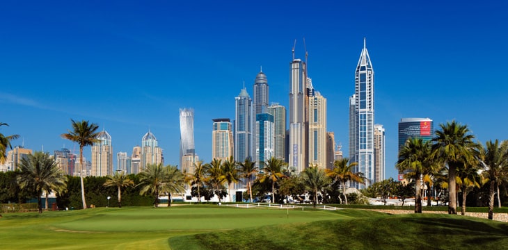 A cityscape view of Dubai Marina in United Arab Emirate