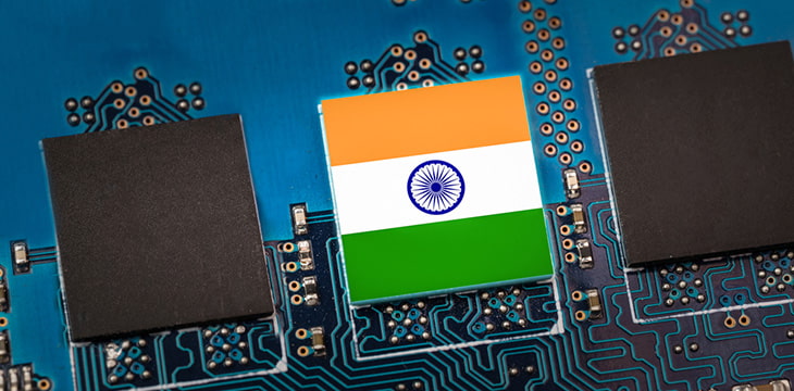 Flag of India in the center of a circuit board