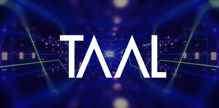 TAAL logo on colorful neon virtual reality tunnel background