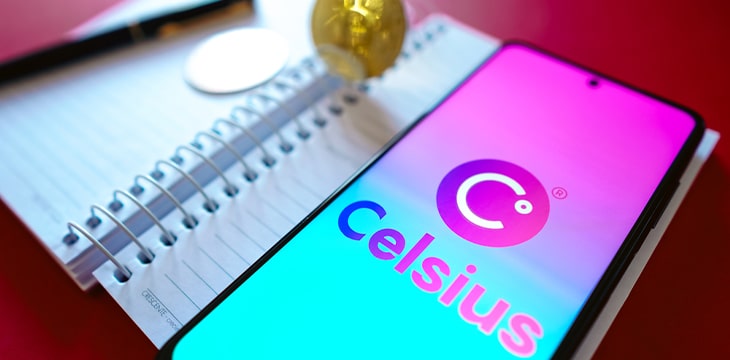 Celsius Network logo seen displayed on a smartphone screen, on the side of Bitcoin cryptocurrencies
