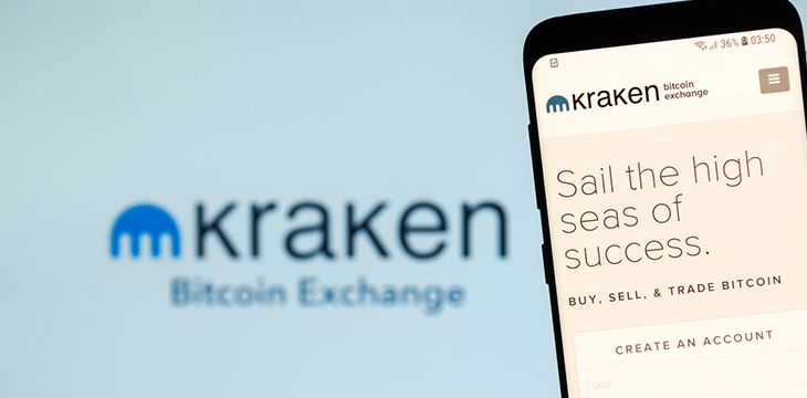 Kraken bitcoin exchange website displayed on the smartphone screen.