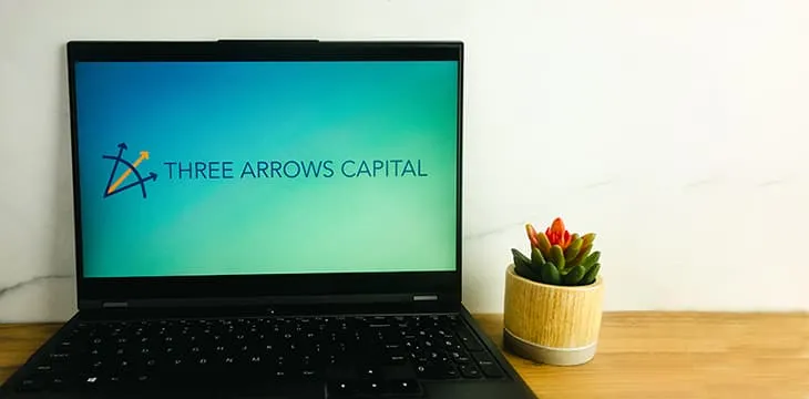 Three Arrows Capital investment company logo displayed on laptop computer screen.