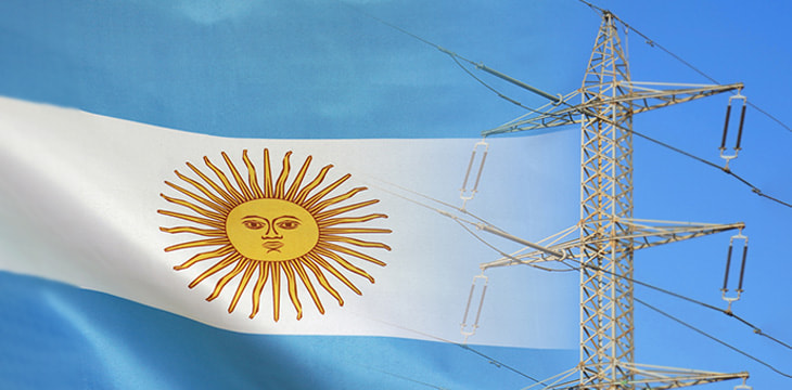 Argentina flag on electric pole background.