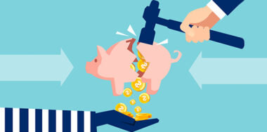 Creative illustration of thief stealing money from broken piggy bank