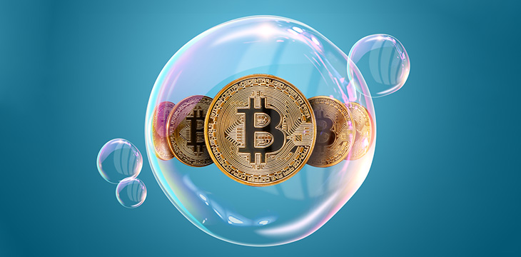 Gold Coins Bitcoin in a soap bubble
