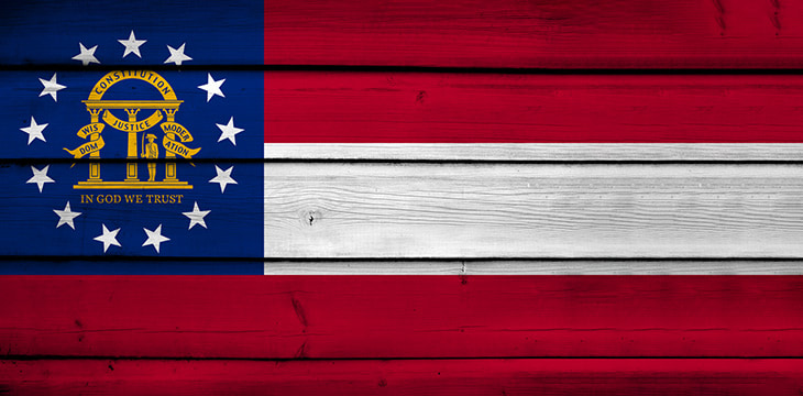 Georgia State Flag on wood background