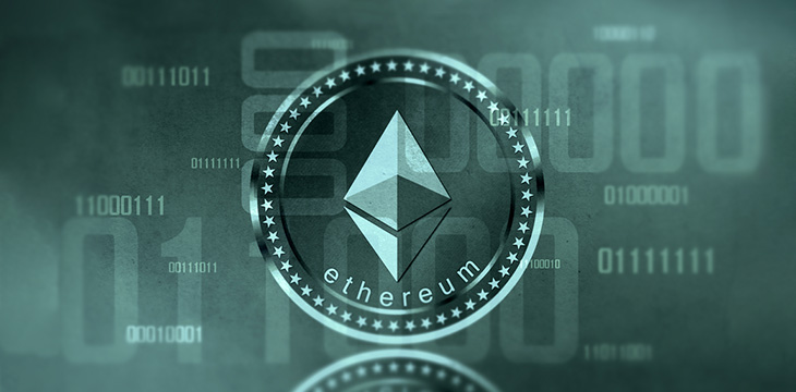 Virtual cryptocurrency Ethereum sign in digital cyberspace