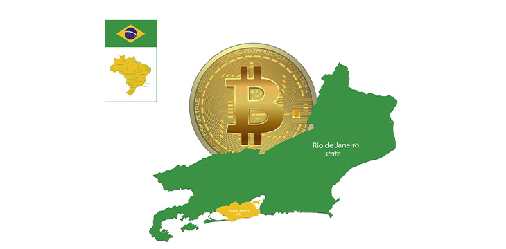 Rio de Janeiro map and city with Bitcoin coin