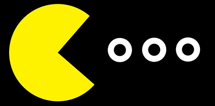 Pac-Man like creature eating white circles