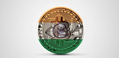 India flag on a bitcoin cryptocurrency coin