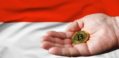 Indonesian Flag with hand holding bitcoin