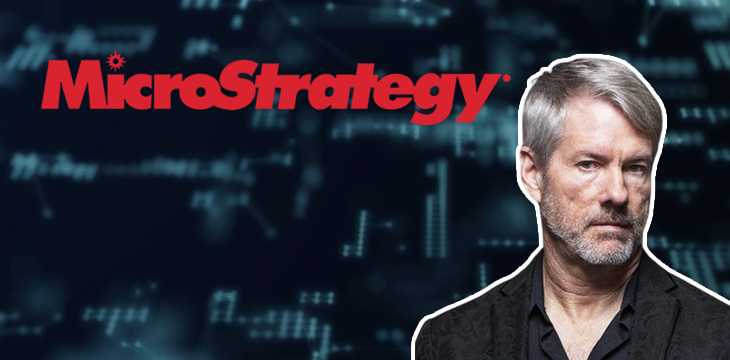 Michael Saylor face + MicroStrategy logo with digital background