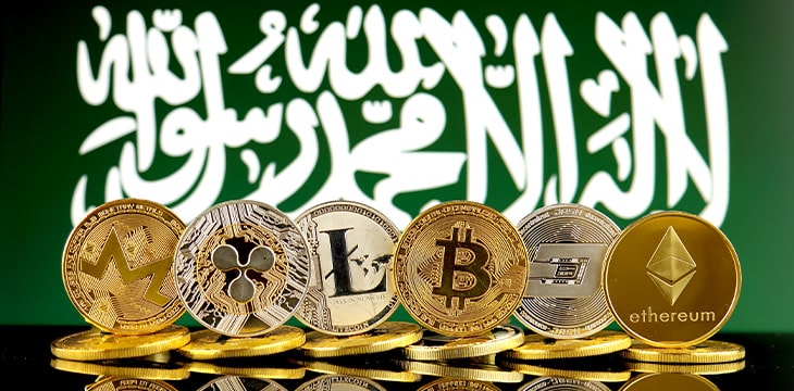 Physical version of Cryptocurrencies and Saudi Arabia Flag