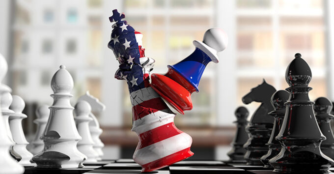 Russia chess pawn and USA chess king
