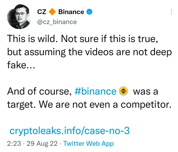 A tweet by @cz_binance