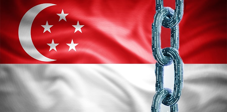 Singapore Flag with blockchain