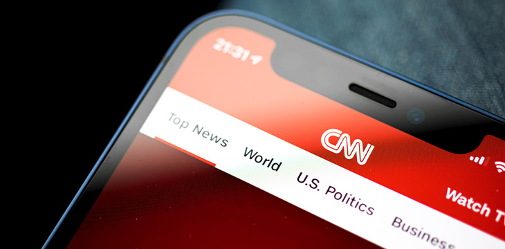 Homepage of CNN news app on phone screen