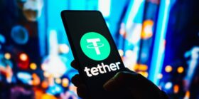 Tether logo seen displayed on a smartphone
