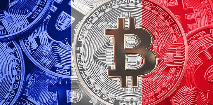 Stack of Bitcoin with France flag colors