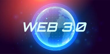 Web 3.0 text on hologram planet earth. New version of the website using blockchain technology, cryptocurrency, and NFT art. Vector banner. — Vector