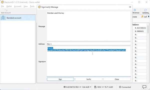 Electrum, Verify Message