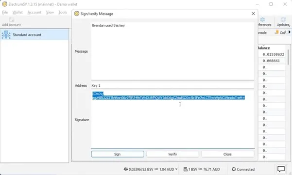 Electrum, Verify Message