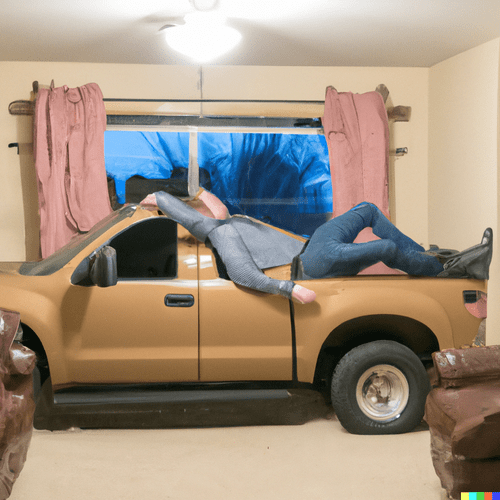 Pick up truck inside the living room
