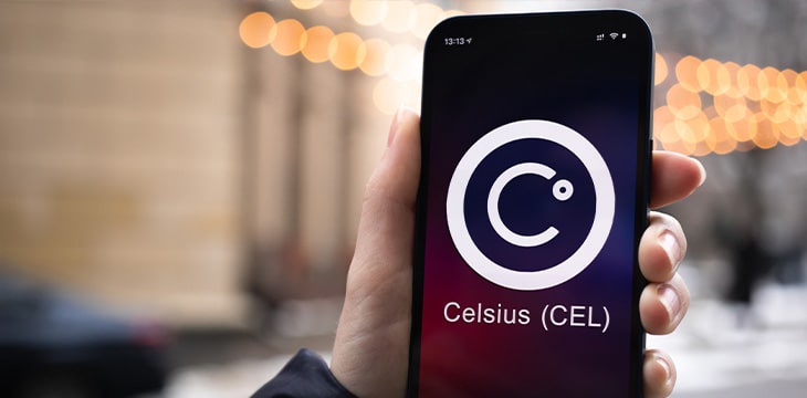 Celsius CEL coin symbol in a cellphone
