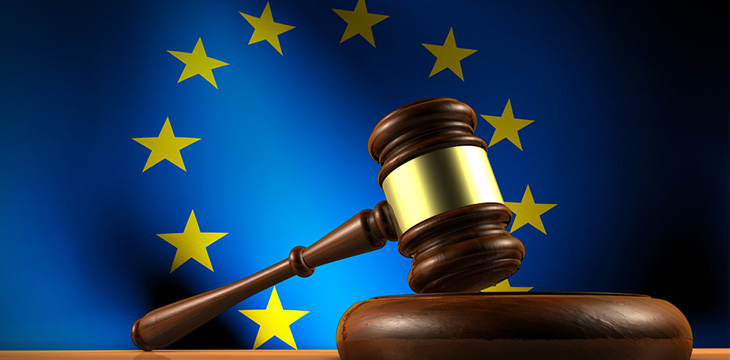 gavel in front of european union flag