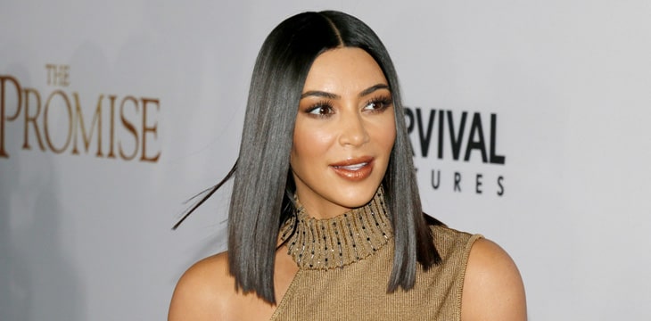 Celebrity Kim Kardashian in gold dress