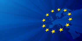 Europe map and European union flag