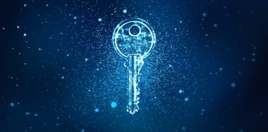Digital key in keyhole in information security concept backgroun — Photo
